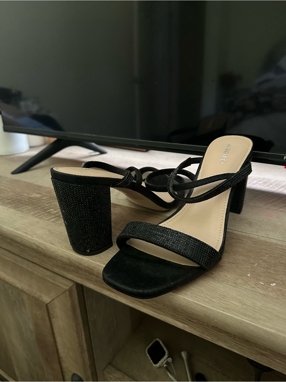 Black Strappy Block Heel Sandals - Women